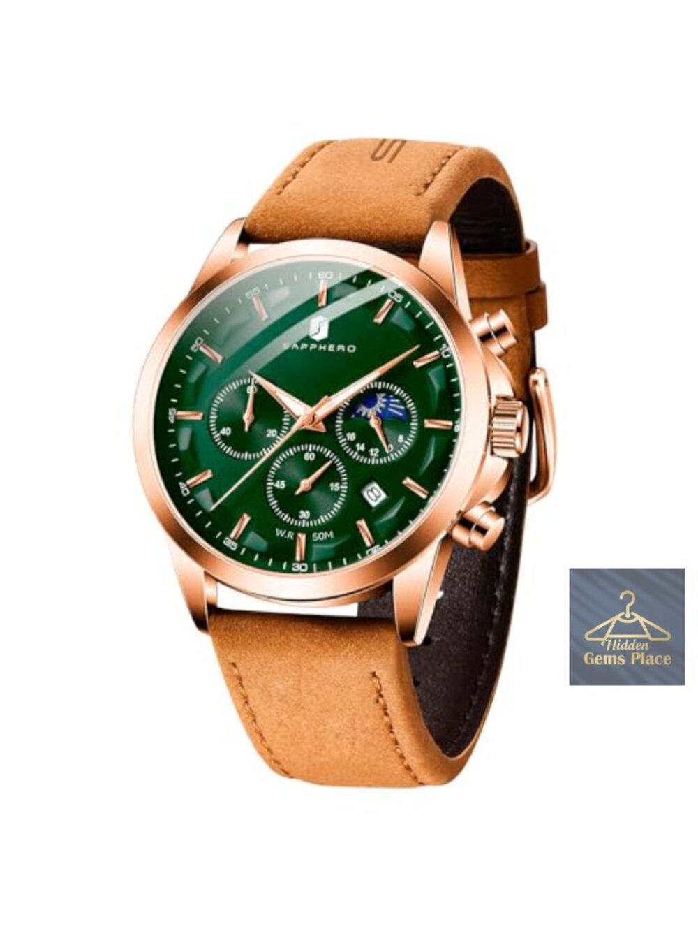Leather Strap Quartz Chronograph Dress Watch for Men